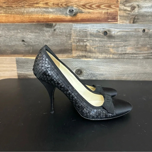 Prada Black Sequins Pumps Women 39 Black Bow Satin Toe & Heel Stiletto Shoes - Picture 3 of 12